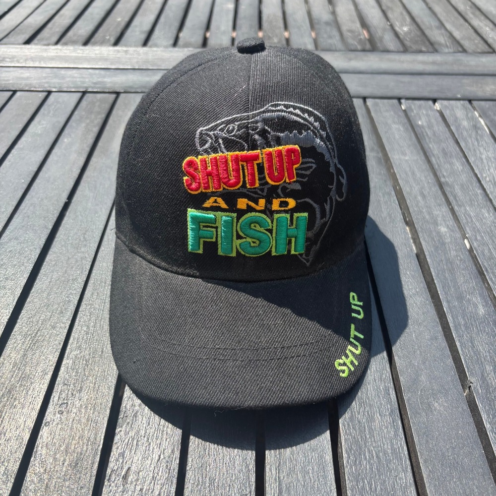 Santo Cap Baseball Hat Mens OSFM Black Good Shut Up and Fish Embroidery